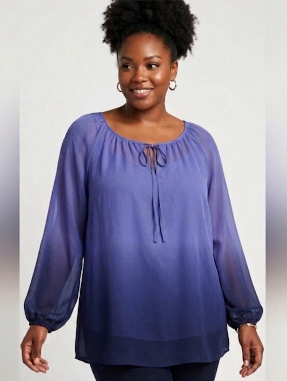 George Blue Sheer Peasant Blouse, Boho Chic Flowy Top, Size XXL